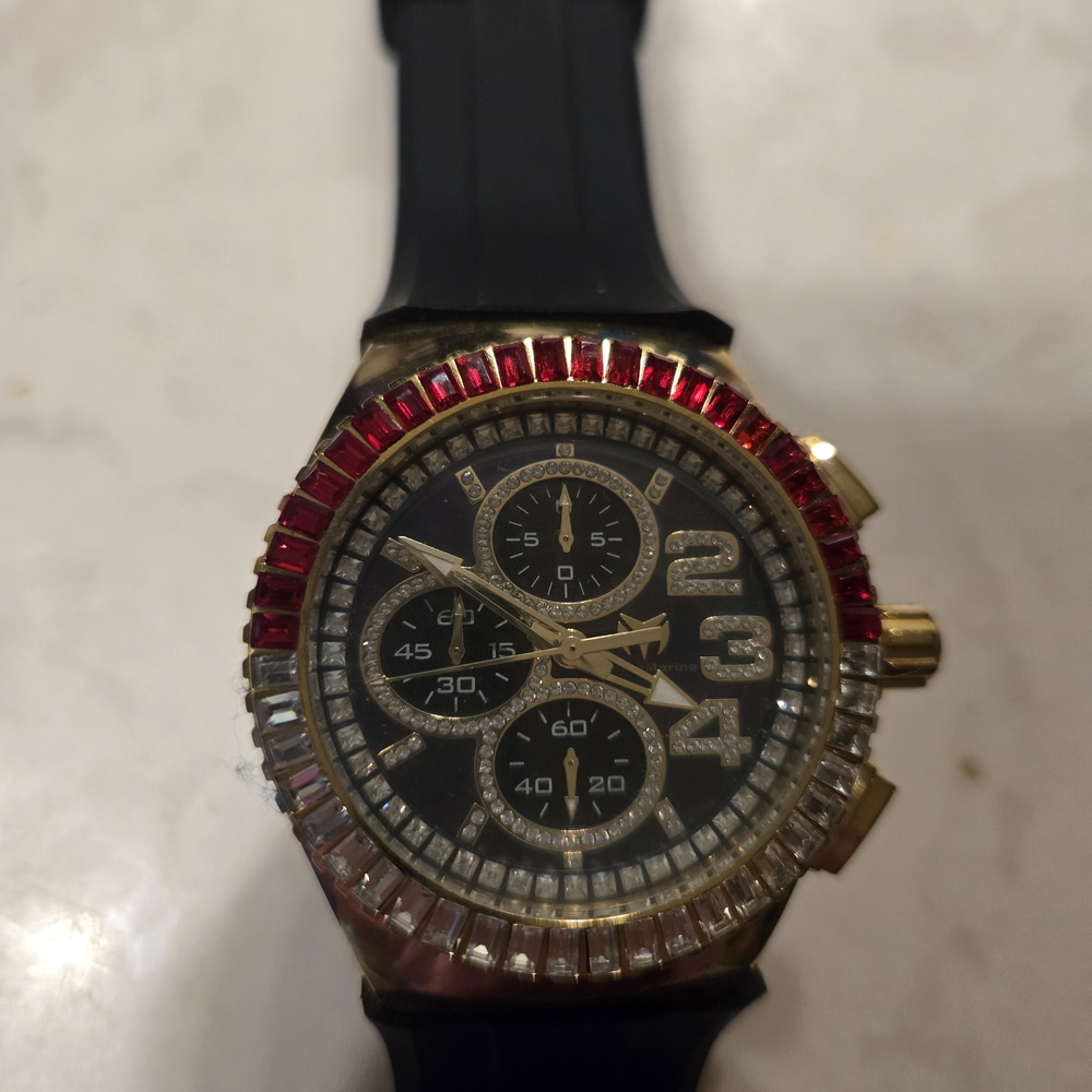 4 Technomarine Luxury Black and Gold Watch with Red Accents. New With Tags.